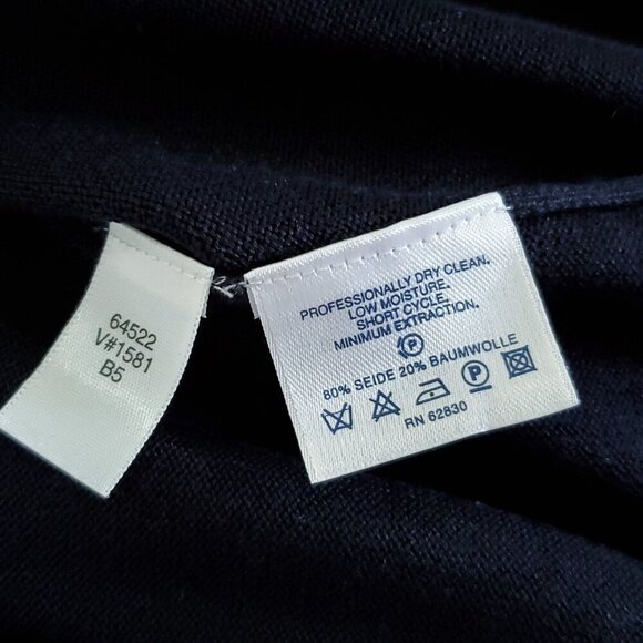 Lands End Womens Silk Blend Cardigan Sweater M Navy Blue 3/4 Sleeve Preppy - Picture 5 of 5